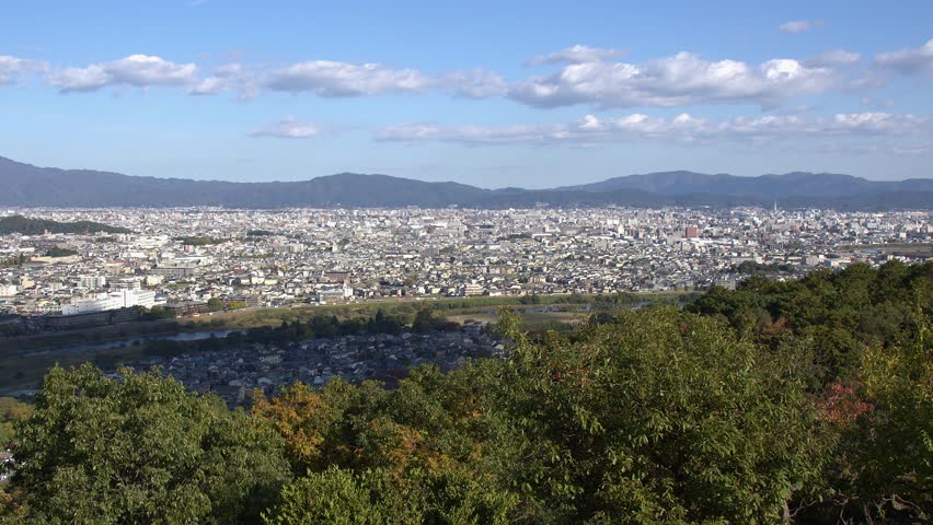 Kyoto Japan panoramic overview, seen from mountain top in Arashiyama