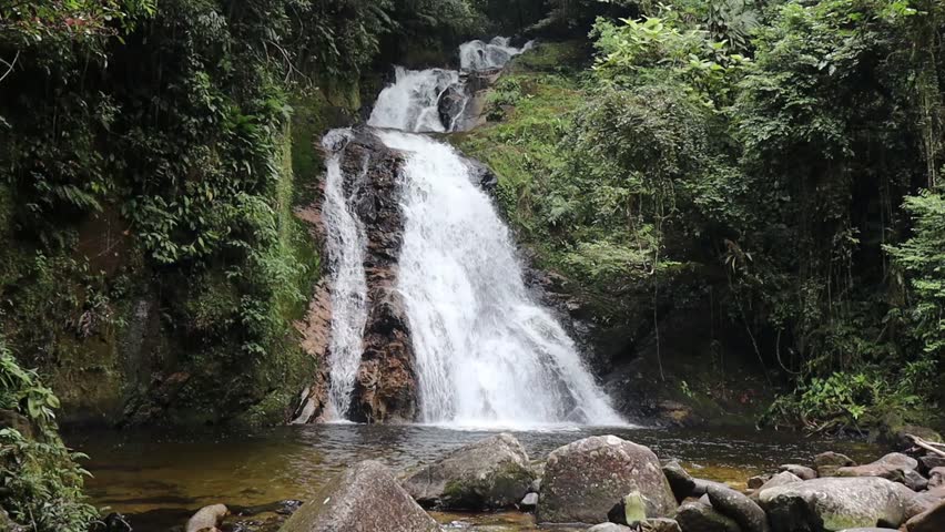 Tombo d'Agua Waterfall, in Morretes, Atlantic Forest region, Serra do Mar mountain range in the state of Paraná.