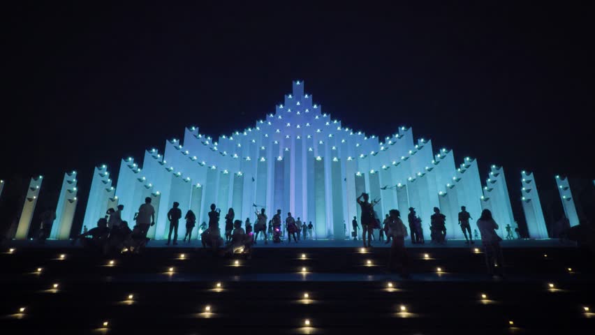 4K Tam Thang Tower Illuminated at Night on Thùy Vân Beach, Vung Tau
symbolize three ship prows reaching the sea, is brilliantly illuminated with multicolored LED lights