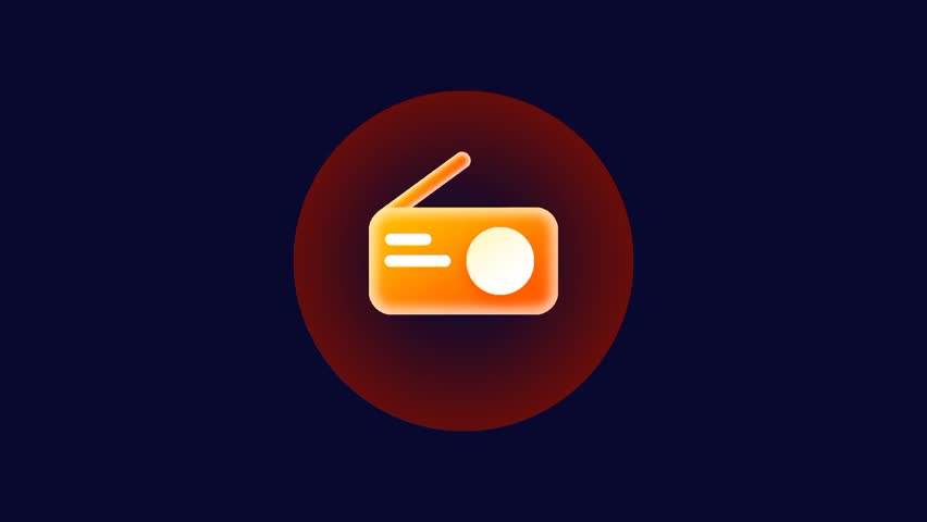 A retro radio icon with an orange glow symbolizes audio broadcasting or the ability to listen to music and podcasts through a classic interface