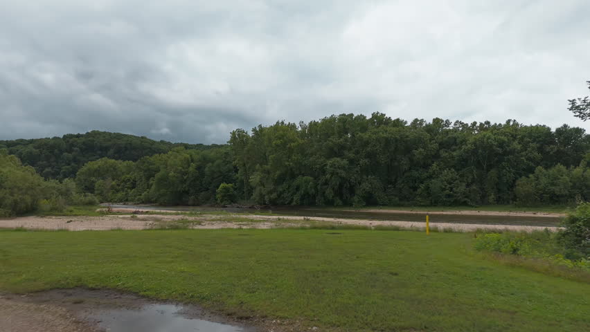Sandbanks And River Near Lake Eucha In Delaware County, Oklahoma, USA. Aerial Drone Shot