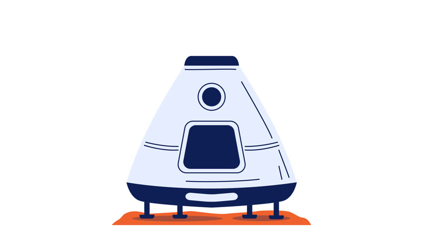 Spacecraft Landing Animation A Futuristic Capsule Descending To A Martian-Like Surface Technology