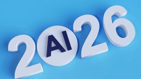 3D Animated AI 2026 Text Zoom Out on Blue Background – Artificial Intelligence Future Technology Concept - Powered by Shutterstock - Get 15% off with code: PIKWIZARD15