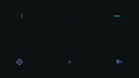 Collection of six different minimalist loading, buffering, and progress icons featuring neon blue and purple glowing outlines and shapes on a solid black background, perfect for modern digital interfa - Powered by Shutterstock - Get 15% off with code: PIKWIZARD15