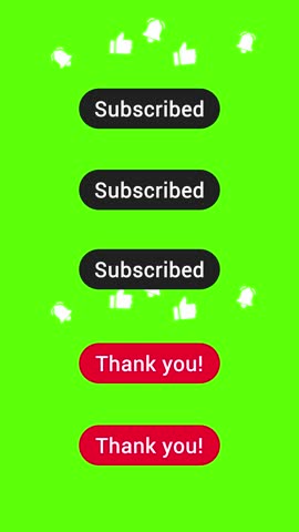 Subscribe Button Pack with Like and Notification Animation – Vertical 4K Green Screen. This vertical 4K animation pack contains six subscribe button animations with different colors, motion styles, and text states. Each button animates on click, changing color and text to indicate successful subscription or confirmation. Several variations also include animated like and notification elements for added visual engagement. Provided on a green screen background, the pack is easy to customize using chroma key in any editing software and works perfectly in vertical video workflows.
