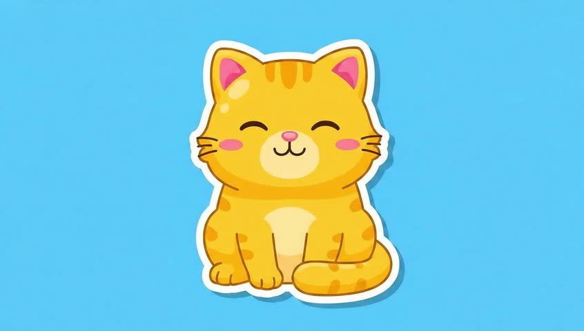 A cute cartoon orange tabby cat sticker illustration on a light blue background