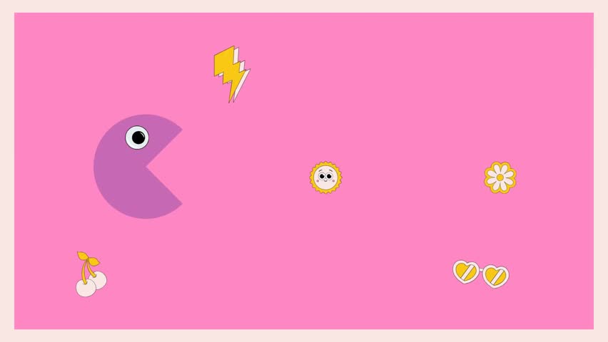Retro Pink Game Character Animation with Y2K Aesthetic Icons and Summer Symbols