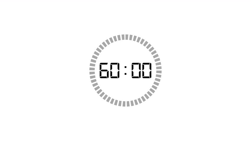 One minute countdown timer stopwatch animation from 60 to 0 seconds on transparent background with seconds, miliseconds, 1 minute Countdown video with alpha channel in 4k.