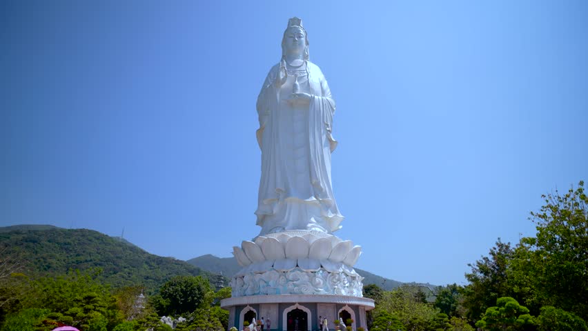 Lady Buddha statue in Da Nang, Vietnam at Linh Ung Pagoda on the Son Tra Peninsula, a Vietnamese landmark and cultural heritage for tourists. Travel to Vietnam concept