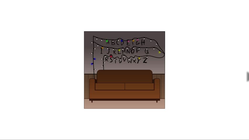 Animated alphabet wall with blinking Christmas lights for communication.