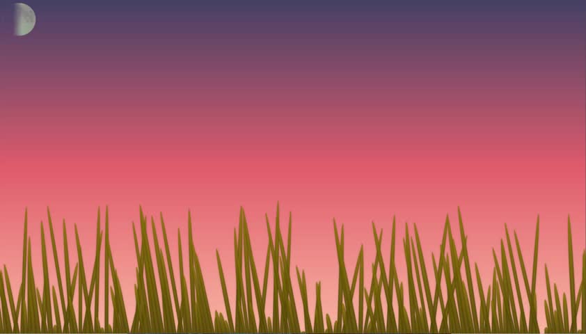 Description A serene and minimalist digital illustration of a grassy field at dusk, set against a beautiful gradient sky transitioning from deep purple to a soft coral pink. The bottom of the frame is lined with simple, stylized green blades of grass that appear as silhouettes against the warm horizon. In the upper left corner, a faint, translucent crescent moon adds a touch of celestial calm to the scene. This clean, wide-angle composition evokes a sense of peace, tranquility, and the quiet beauty of nature during the transition from day to night. The smooth color transitions and uncluttered design make it an ideal background for meditation apps, book covers, website banners, or social media quotes. This high-quality graphic captures the essence of a summer evening or a quiet autumn twilight, providing a versatile and soothing visual for various creative projects.
