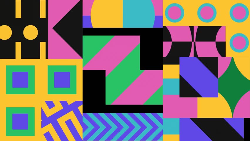 Vibrant Bauhaus Inspired Geometric Modular Grid Animation