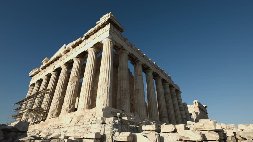 Move sideways, Acropolis and blue sky in background
