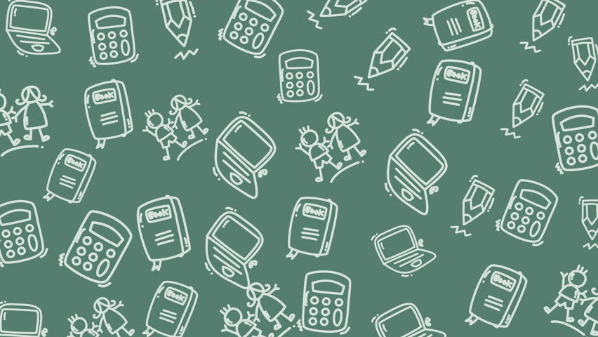 Pattern of white school supplies on a green background. Perfect for educational blog posts, school website banners, or backtoschool marketing material.