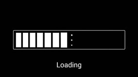 Digital block style loading bar animation filling up with square segments on a black background for retro or gaming interface. - Powered by Shutterstock - Get 15% off with code: PIKWIZARD15