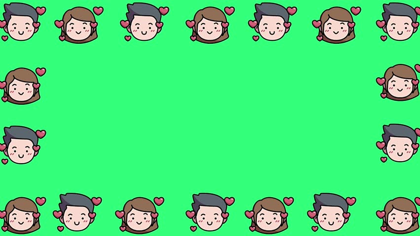 Valentine Day love heats symbolic face frame desing on green screen.