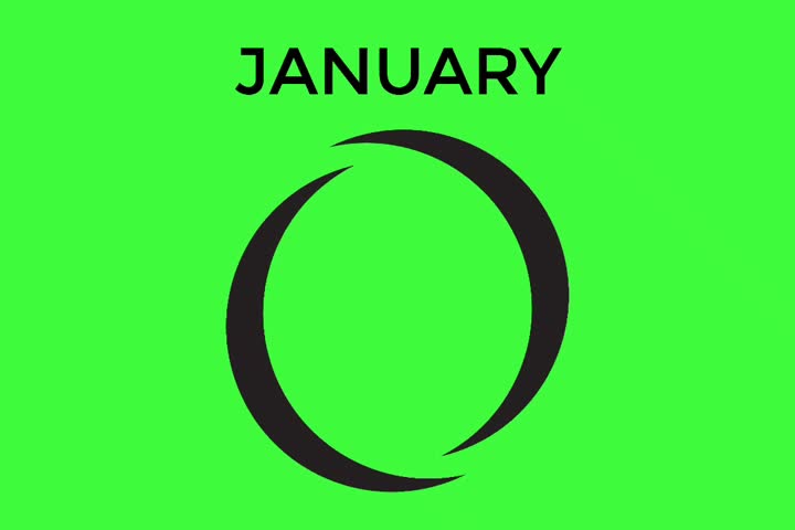 January 12 calendar with circle frame on green screen