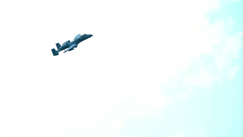 Video footage of an A-10 Thunderbolt II aircraft hovering in the air