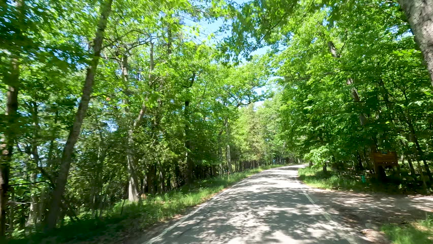 Tunnel of Trees Scenic M-119 Byway in Northern Michigan, USA. Road trip through the Tunnel of Trees M-119 Scenic Byway in Northern Michigan, USA. M-119 in Michigan refers to the scenic Tunnel of Trees, a 20-mile stretch of narrow, winding highway (also known as the M-119 Heritage Route) along the Lake Michigan shoreline in Emmet County, famous for its dense hardwood canopy and panoramic lake views between Harbor Springs and Cross Village.