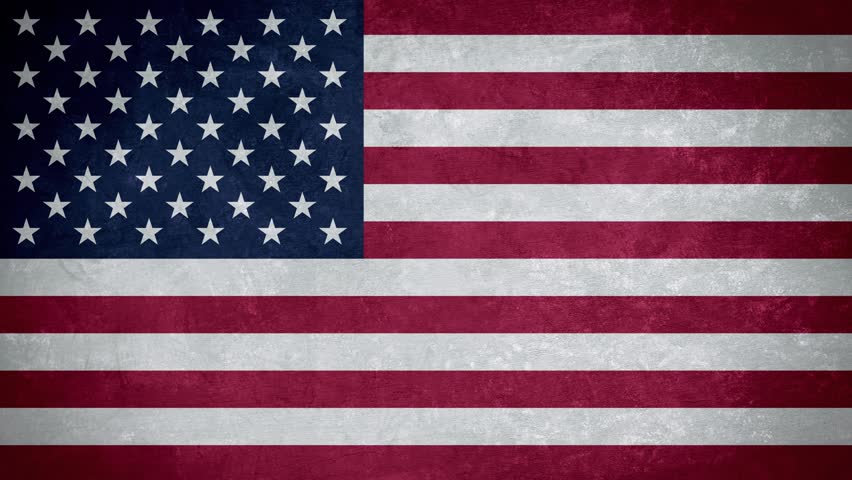 Green cannabis icons slowly rotating and falling over an American flag background, marijuana legalization concept design mockup.