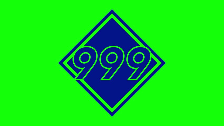 Minimal blinking navy diamond shape with numeric countdown from 999 to 0, isolated on green screen background, abstract warning timer UI element.