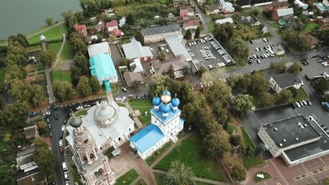Aerial Descent over Orthodox Church Complex in Bronnitsy