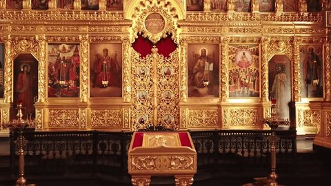 Drone Ascending near Altar Inside Cathedral Archangel