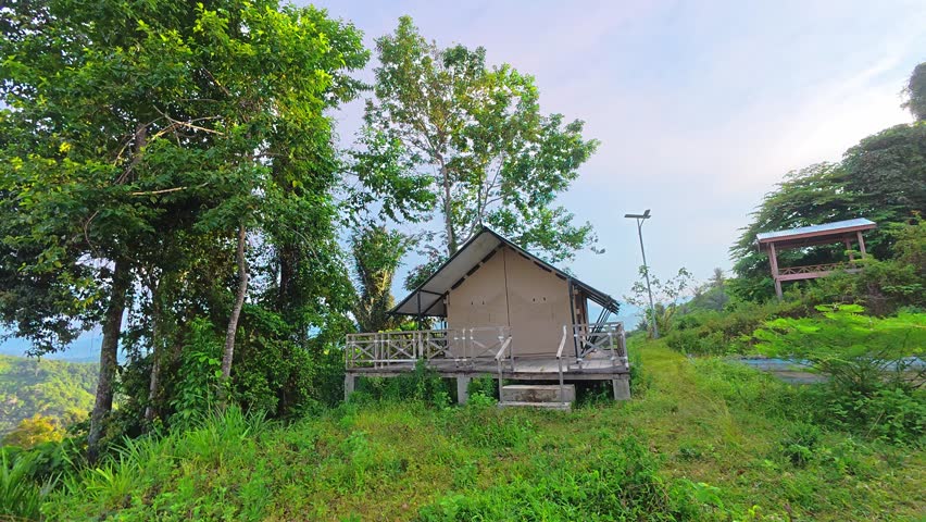 Cabin on Green Hillside Overlooking Lush Valley
