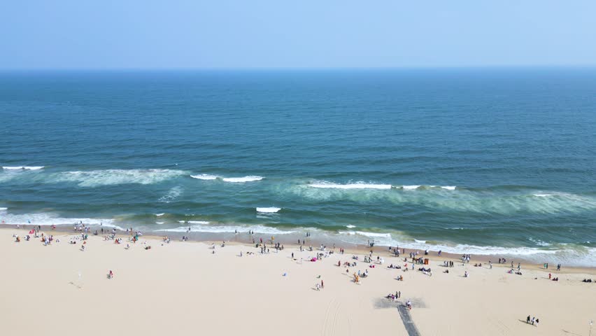Aerial view of Marina Beach, This a natural urban beach in Chennai, Tamil Nadu, India,