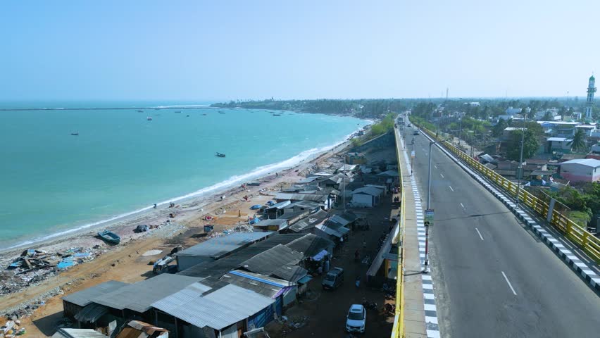 Aerial view of Marina Beach, This a natural urban beach in Chennai, Tamil Nadu, India,