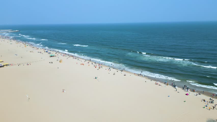 Aerial view of Marina Beach, This a natural urban beach in Chennai, Tamil Nadu, India,