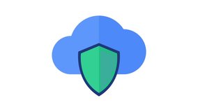 Animated icon of a cloud with a shield and a padlock representing secure online data storage - Powered by Shutterstock - Get 15% off with code: PIKWIZARD15