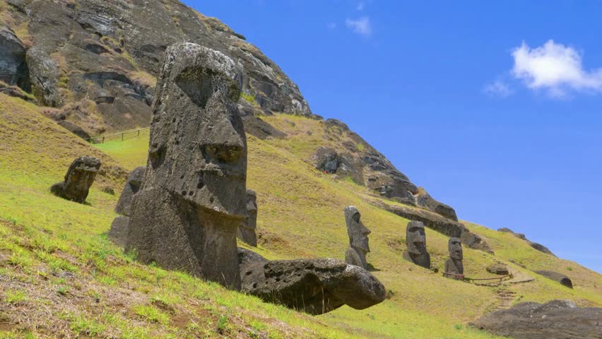 Ancient Moai Statues at Rano Raraku Quarry on Easter Island