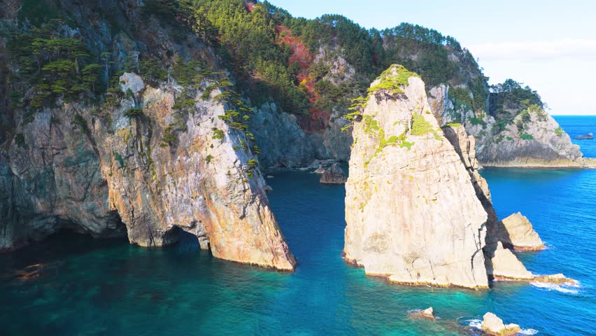 Aerial View of Kitayamazaki Michinoku Coastline, Beauty of North Japan