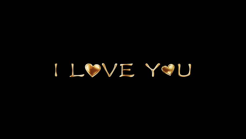 I Love You golden shine light motion text with glitch effect animation cinematic title on black abstract background.  isolated  QuickTime Alpha Channe proress 444
