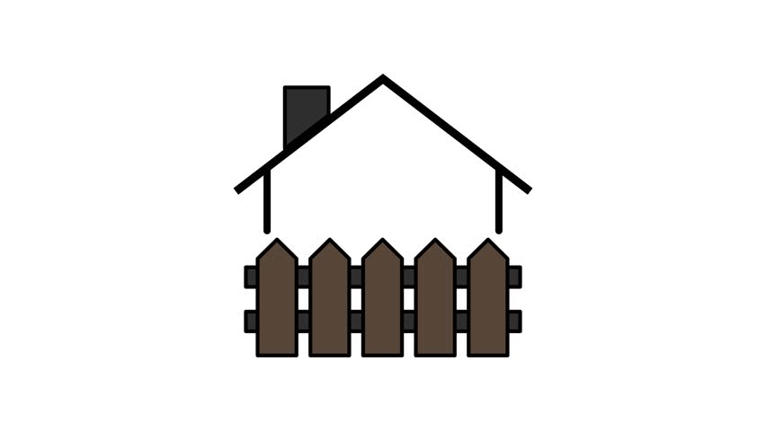 House with Wooden Fence Icon Flat Illustration
