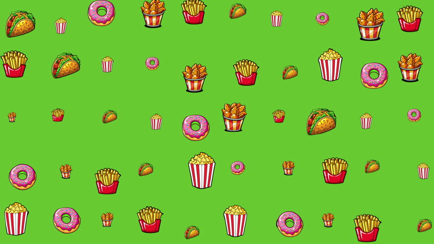 Green fast food icon background suitable for restaurant promotions, food blogs, and social media content related to fast food industry.
