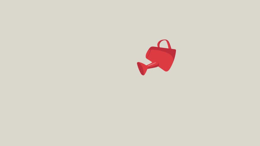 Cartoon Red Watering Can Animation Pouring Water for Gardening, Plant Care, and Nature Growth Concept