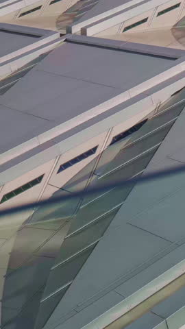 Clerestory of The Bibliotheca Alexandrina. Triangle-shaped translucent structures of Library of Alexandria, major library and cultural center on the Mediterranean shore in Alexandria, Egypt