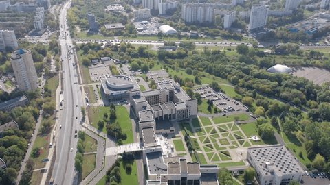 High Angle Drone Flight over Urban Campus