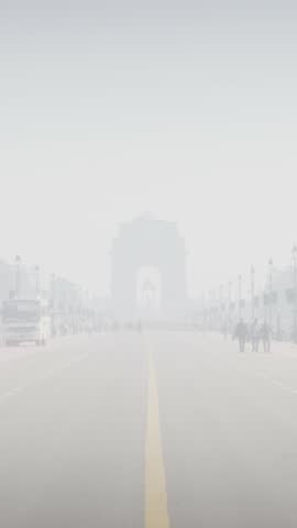 Vertical Video of India Gate Covered in Air Pollution, Delhi