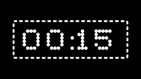 15 second digital countdown timer with a dotted LED style frame on a black background, ideal for technology visuals, countdown sequences, digital displays, editing, motion graphics, and futuristic interface concepts - Powered by Shutterstock - Get 15% off with code: PIKWIZARD15