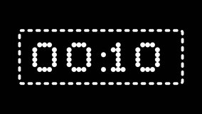 10 second digital countdown timer with a dotted LED style frame on a black background, ideal for technology visuals, countdown sequences, digital displays, editing, motion graphics, and futuristic interface concepts - Powered by Shutterstock - Get 15% off with code: PIKWIZARD15