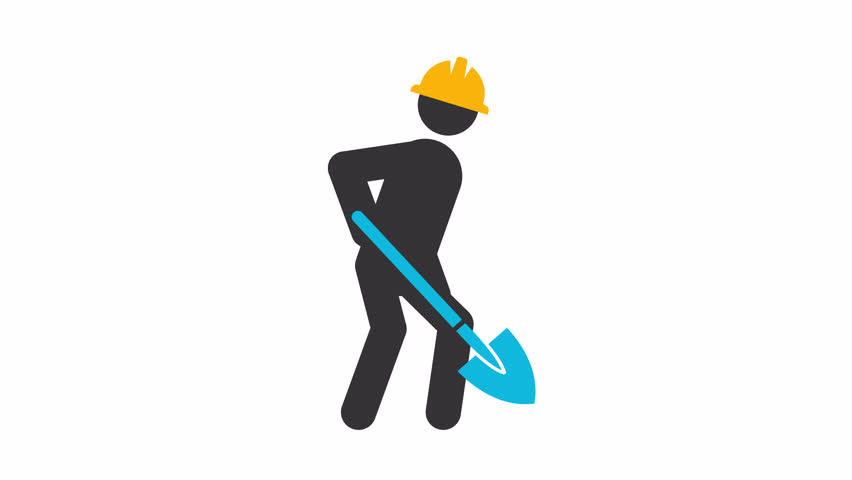 Shoveling stickman animation silhouette. Construction worker. Manual labor, road repair. Work environment. Simple human stick figure. Solid glyph pictogram HD video. Dynamic person movement