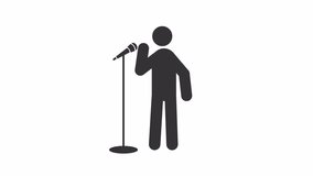 Public speaker stickman animation silhouette. Singing person. Voice control, recording microphone. Simple human stick figure. Solid glyph pictogram HD video. Dynamic person movement - Powered by Shutterstock - Get 15% off with code: PIKWIZARD15