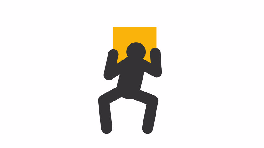 Lifting heavy package stickman animation silhouette. Manual labor, transportation worker. Delivery service. Simple human stick figure. Solid glyph pictogram HD video. Dynamic person movement