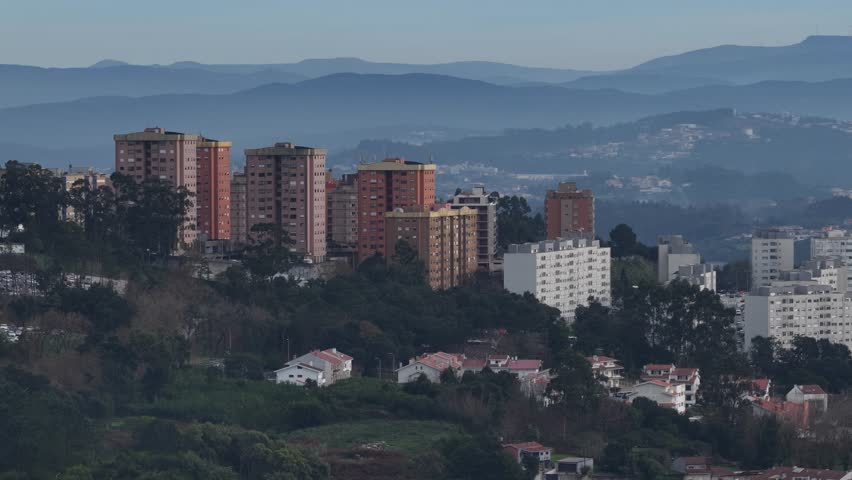 Buildings on the last urban area and mountains