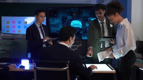 Global business finance and digital transformation concept. Successful corporate leadership team analyzing futuristic market trends and investment growth. Strategic partnership for economic success an - Powered by Shutterstock - Get 15% off with code: PIKWIZARD15