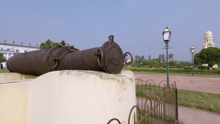 The 360-degree view of the canon and the Hazarduari palace in Murshidabad in West Bengal.The historic buildings of the nawabs.