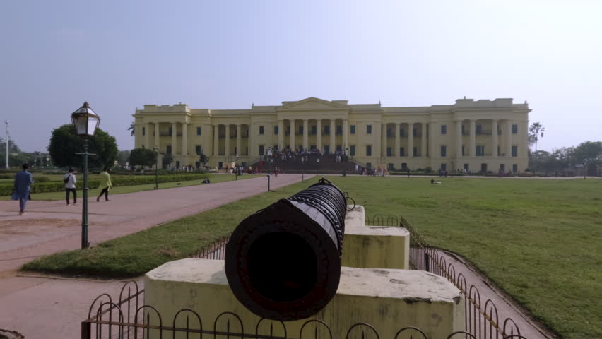 A Panoramic view of the Hazarduari Palace or the Museum and the canon in Murshidabad town in West Bengal. Explore the historic beauty